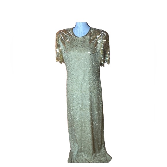 Laurence Kazar vintage gold beaded and sequined silk dress - Picture 3 of 13